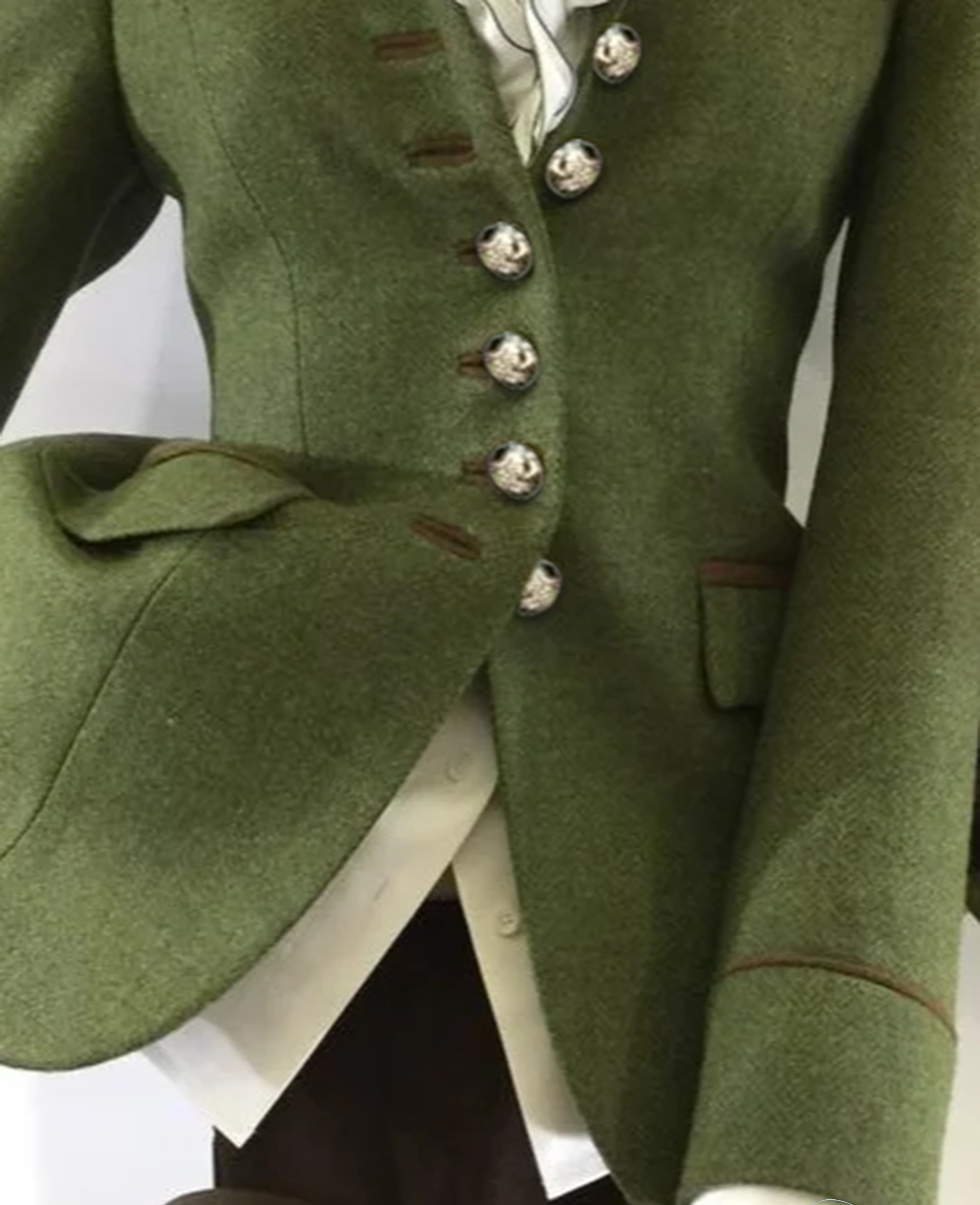 Chaqueta Verde Panelada de Mezcla de Manga Larga para Mujer