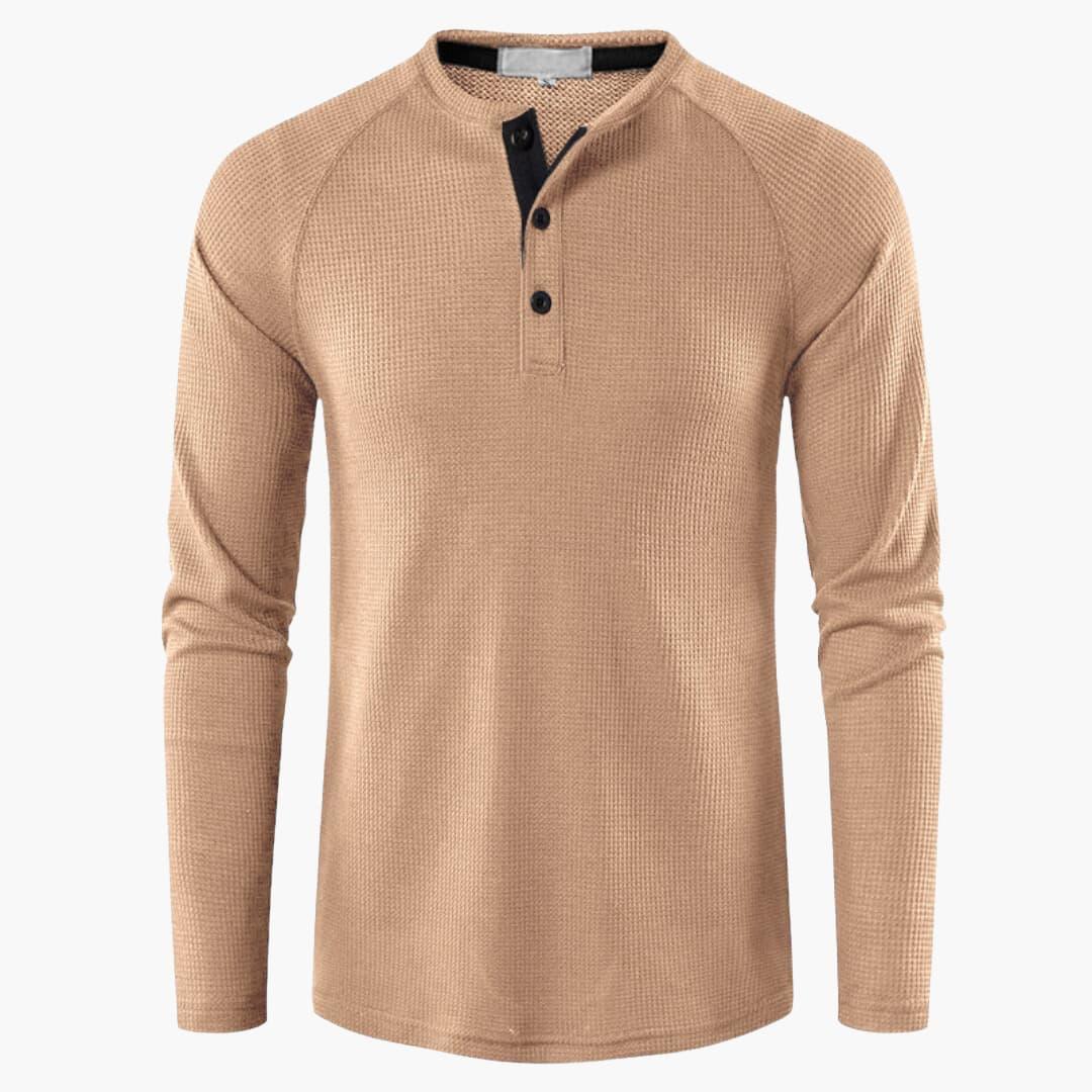 Camiseta de hombre con cierre de botones a medio pecho y mangas largas para un estilo moderno