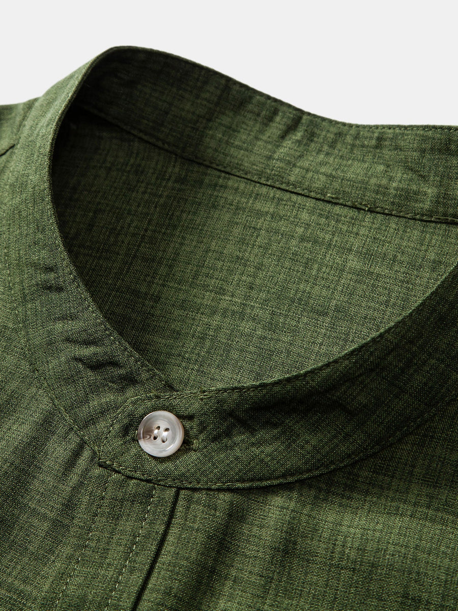 Conjunto para hombre con camisa de cuello mao de manga corta y pantalón recto casual