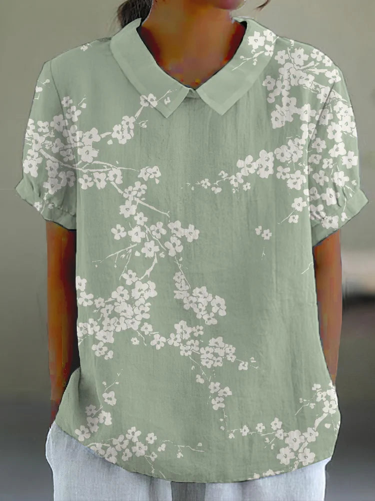 Liva - Camisa informal con estampado japonés de cerezos en flor