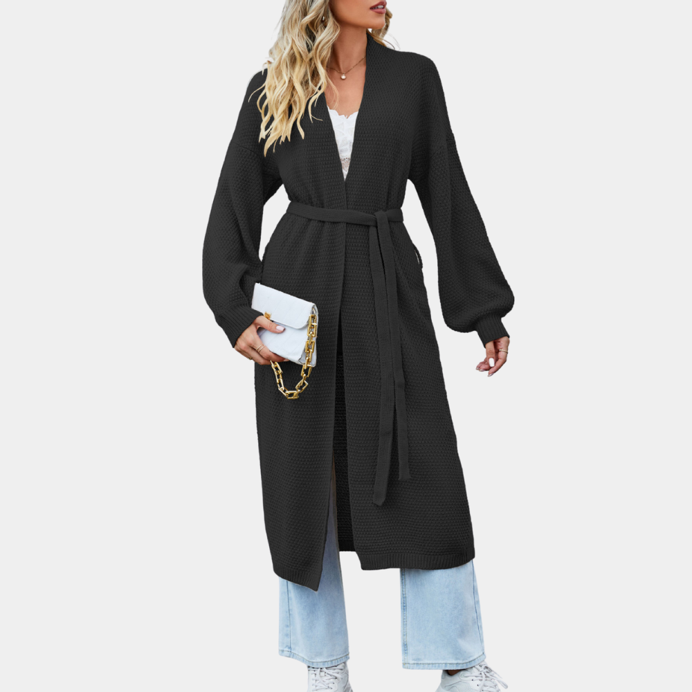 Cárdigan largo y elegante para mujer con cinturón ajustable