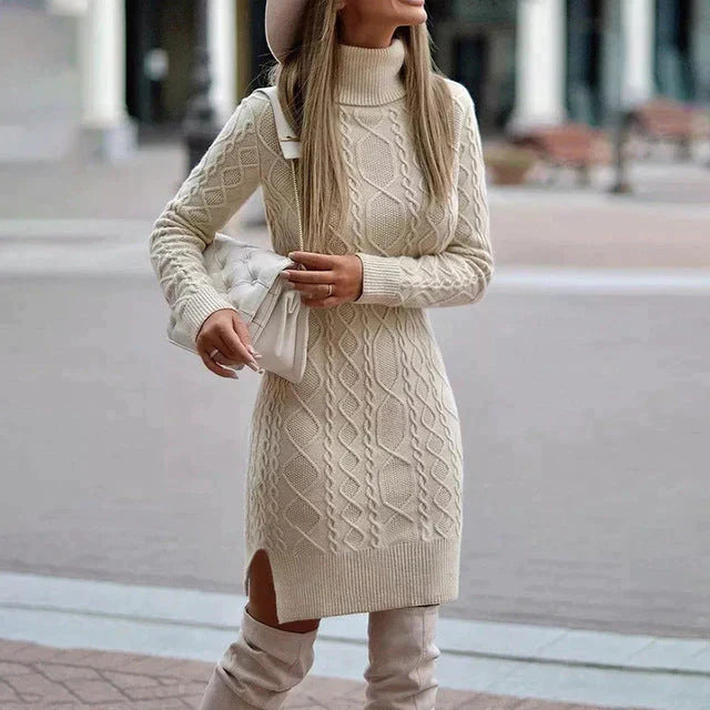 Vestido elegante y cálido con cuello alto para cualquier ocasión