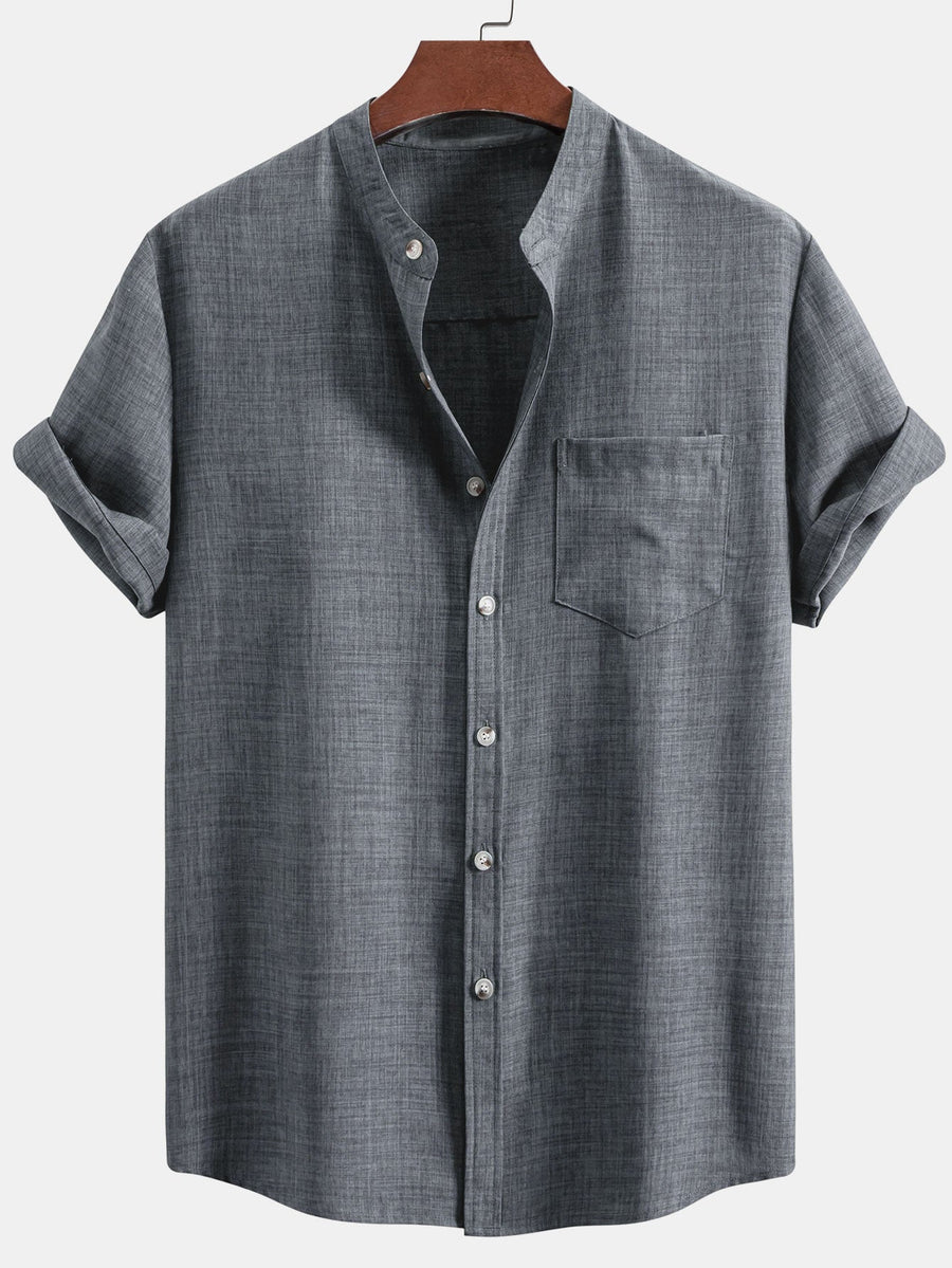Conjunto para hombre con camisa de cuello mao de manga corta y pantalón recto casual
