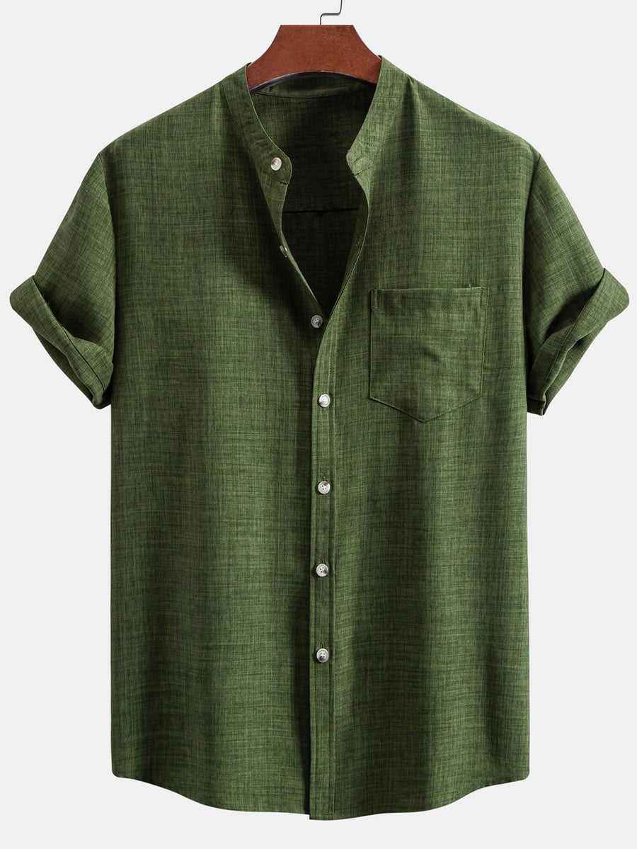 Conjunto para hombre con camisa de cuello mao de manga corta y pantalón recto casual