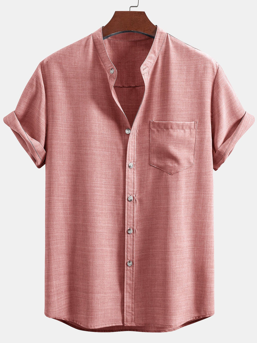 Conjunto para hombre con camisa de cuello mao de manga corta y pantalón recto casual