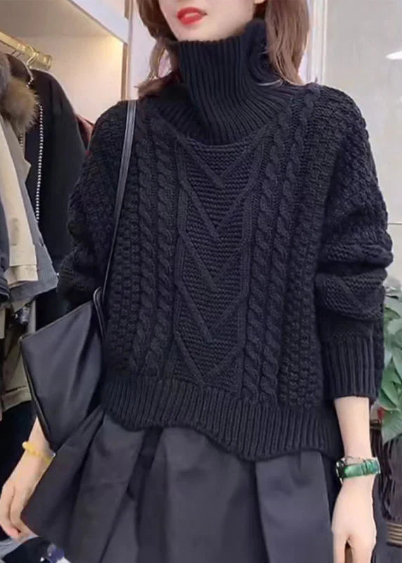 Suéter de Punto de Cuello Alto Negro Elegante para Moda de Invierno