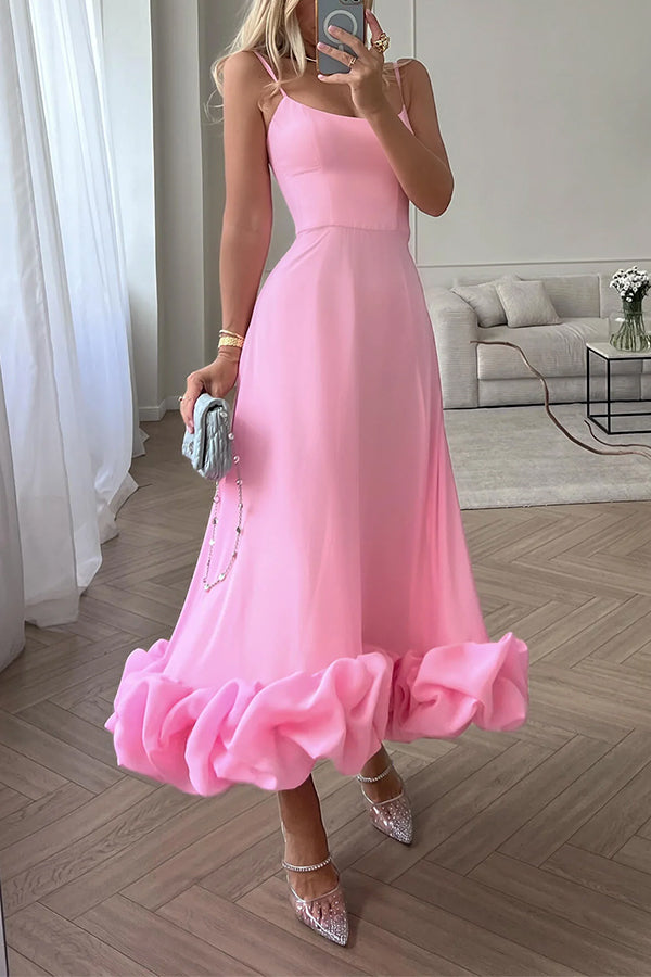 Sandra - Vestido midi de bustier con volantes para fiestas de banquetes de la medianoche