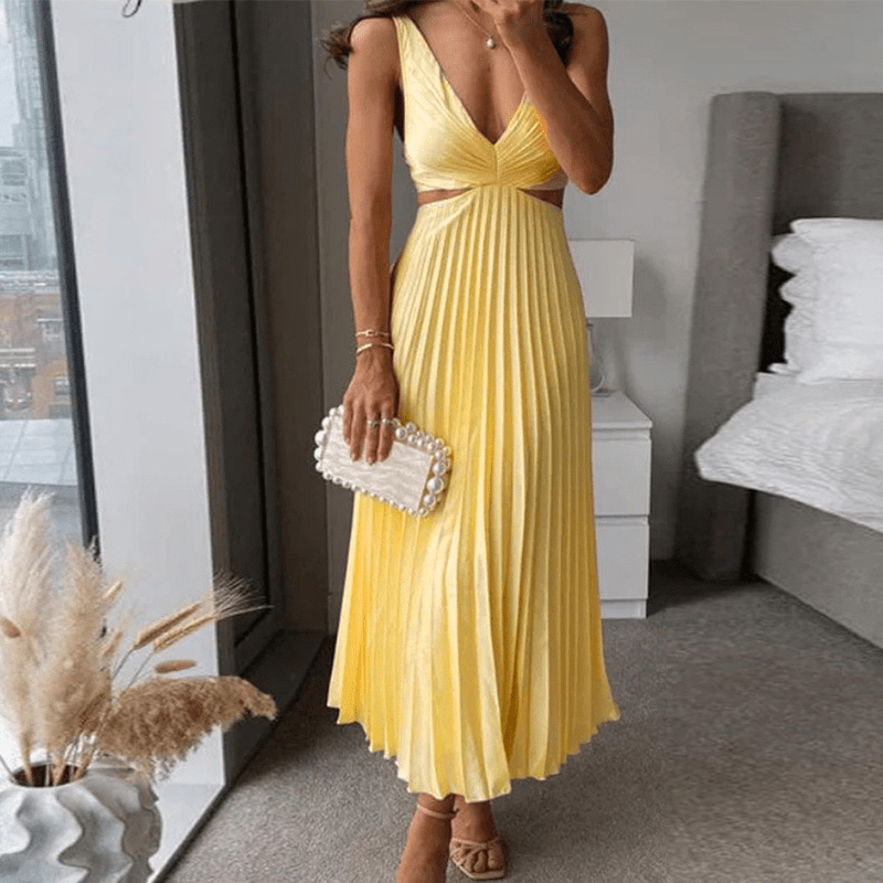 Vestido largo plisado para mujer con estilo elegante ideal para ocasiones especiales