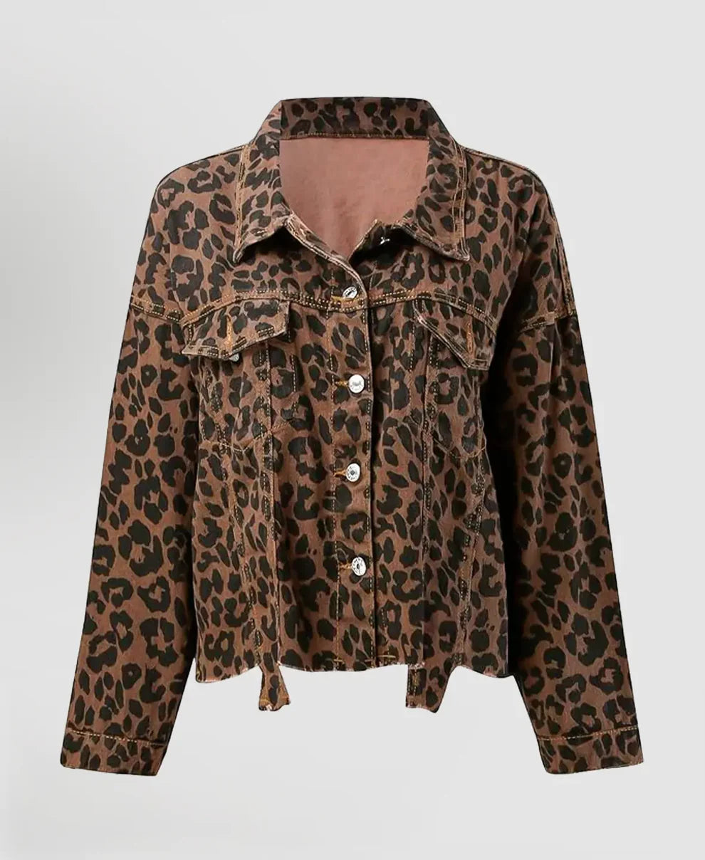 Chaqueta brillante con estampado de leopardo