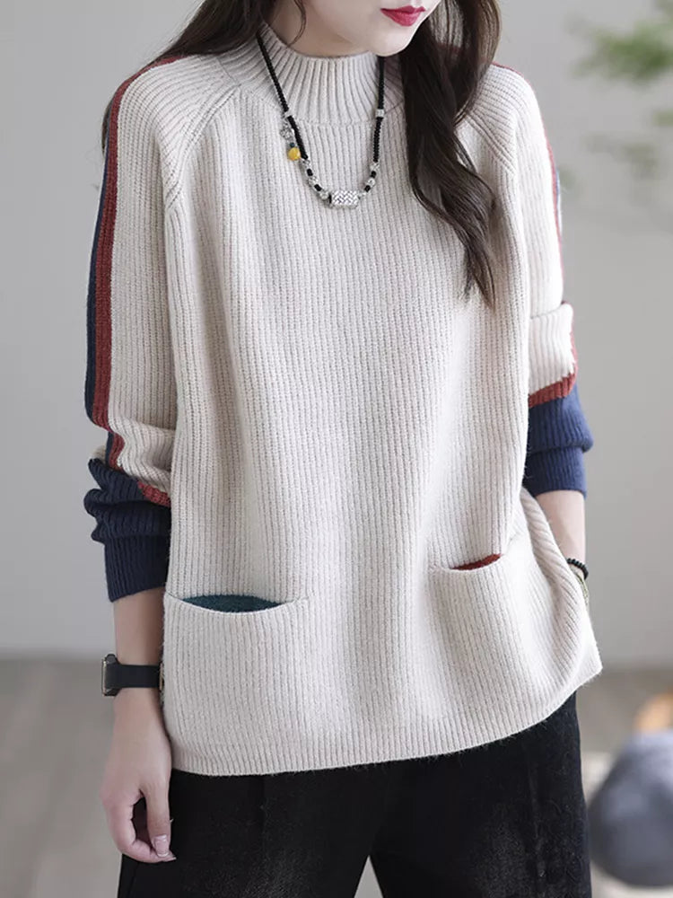 Suéter de mujer con bolsillos de estilo vintage acogedor