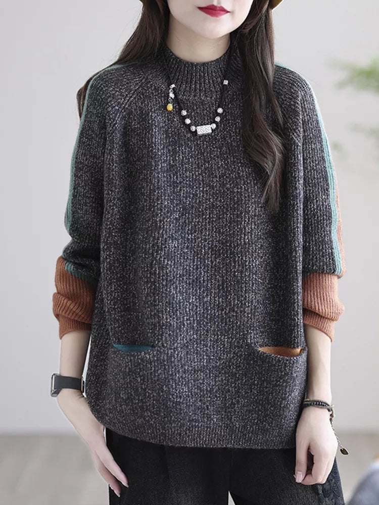 Suéter de mujer con bolsillos de estilo vintage acogedor