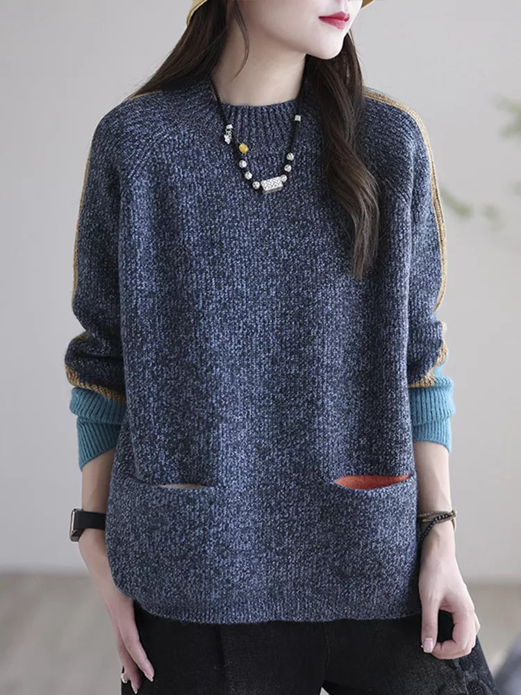 Suéter de mujer con bolsillos de estilo vintage acogedor