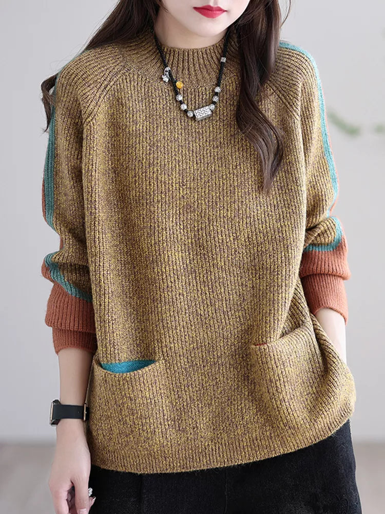 Suéter de mujer con bolsillos de estilo vintage acogedor