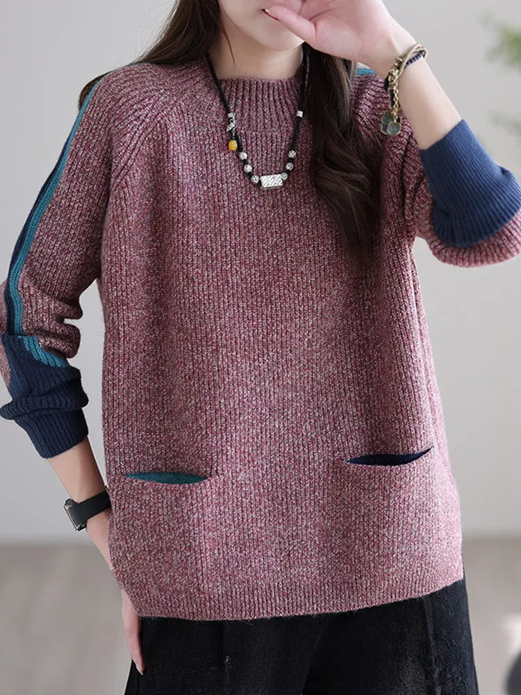 Suéter de mujer con bolsillos de estilo vintage acogedor