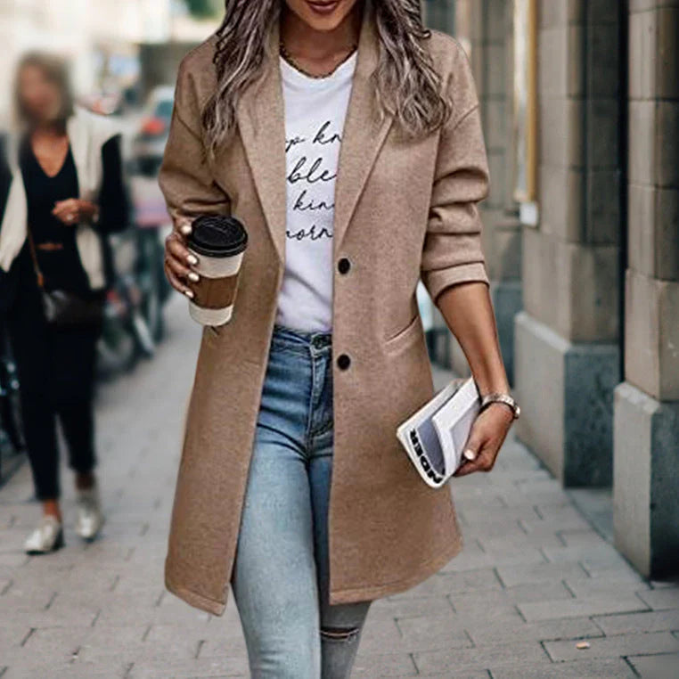 Abrigo Largo de Mujer Estilo Casual con Corte Elegante y Ajustado