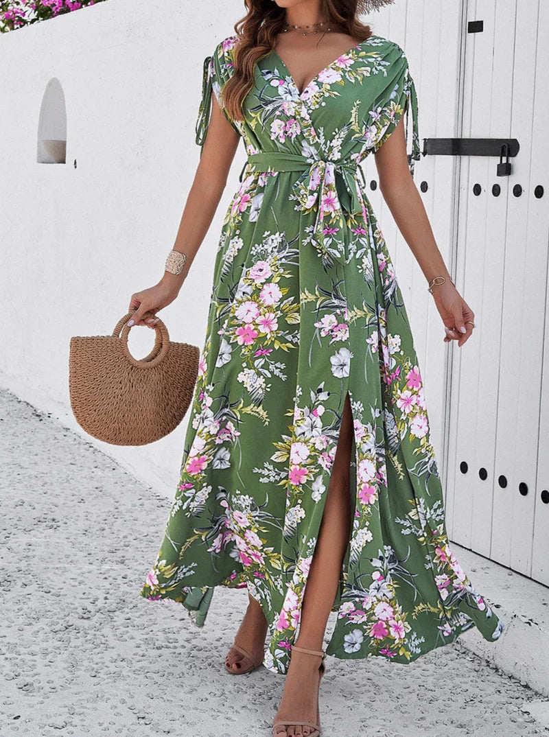 Delia - Vestido Boho Floral Cuello en V Temperamento Bohemio