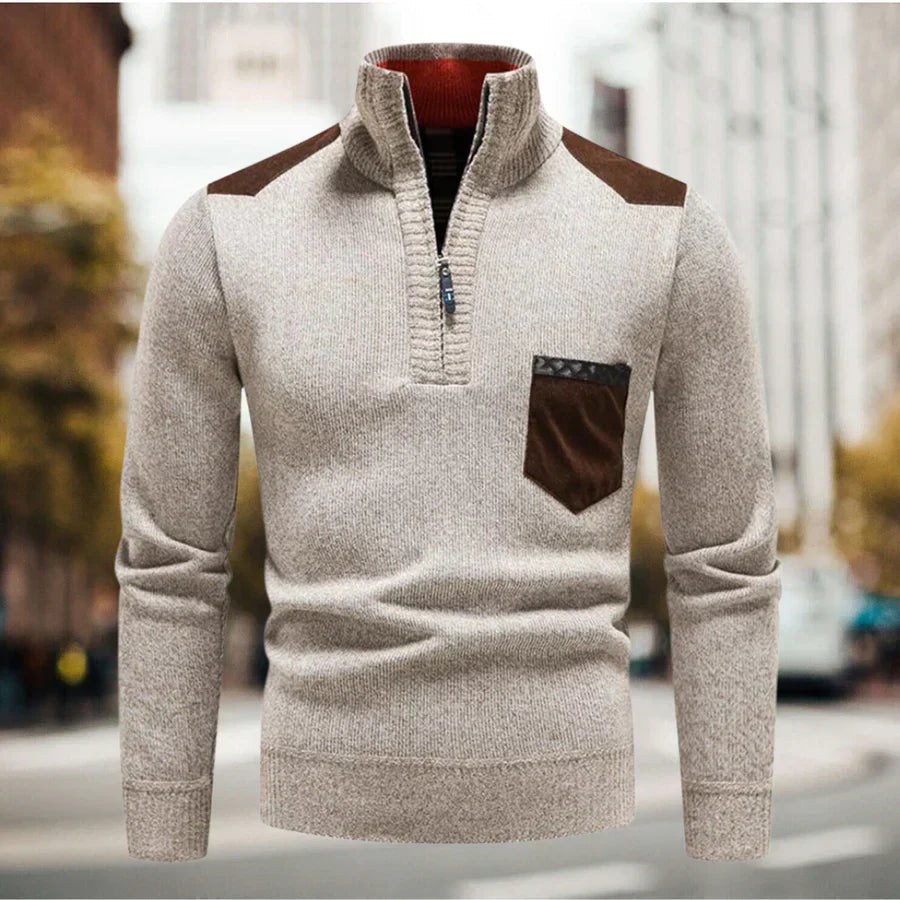 Suéter casual para hombre con cuello alto y media cremallera