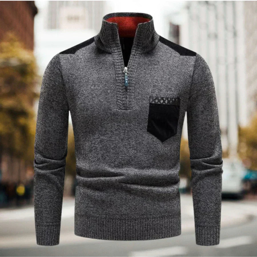 Suéter casual para hombre con cuello alto y media cremallera