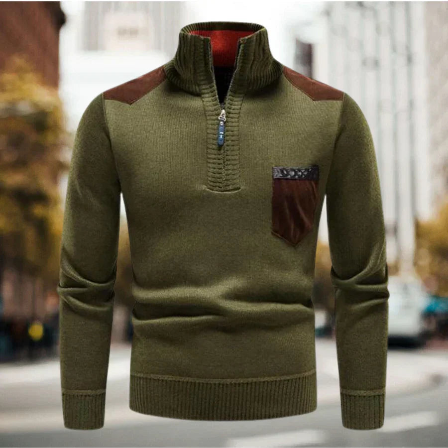 Suéter casual para hombre con cuello alto y media cremallera