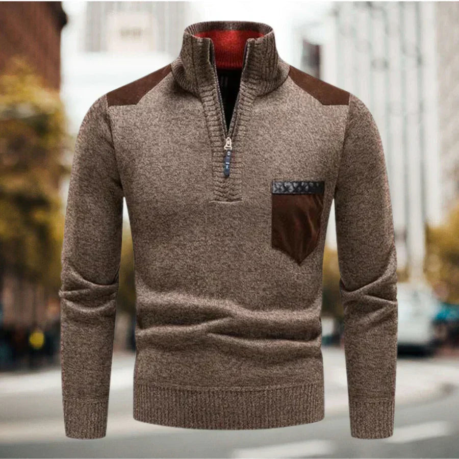 Suéter casual para hombre con cuello alto y media cremallera