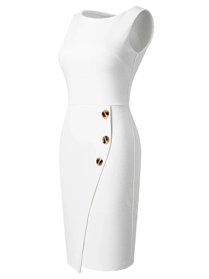 Vestido sin mangas de estilo formal con diseño estructurado