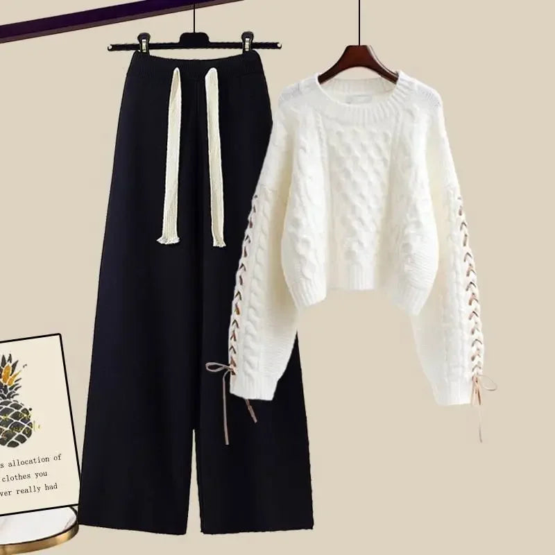 Conjunto de dos piezas para mujer, suéter y pantalón ancho, cómodo y cálido