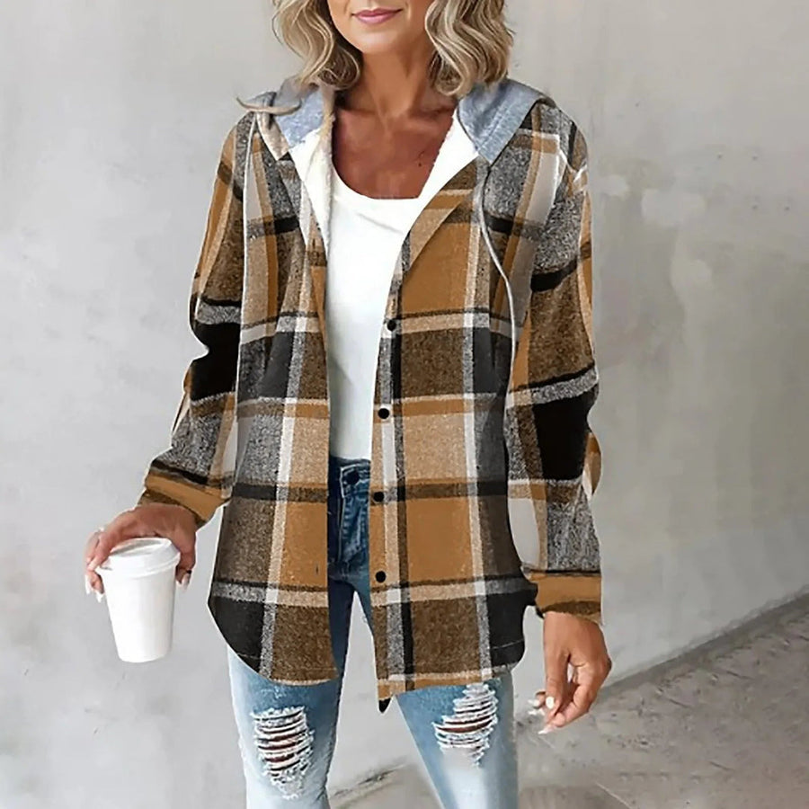 Chaqueta de mujer con capucha y diseño a cuadros elegante y cálido