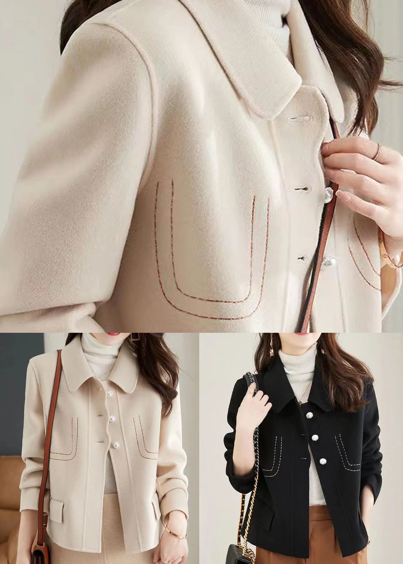 Chaqueta con Cuello Solapa y Ribete Elegante para Otoño