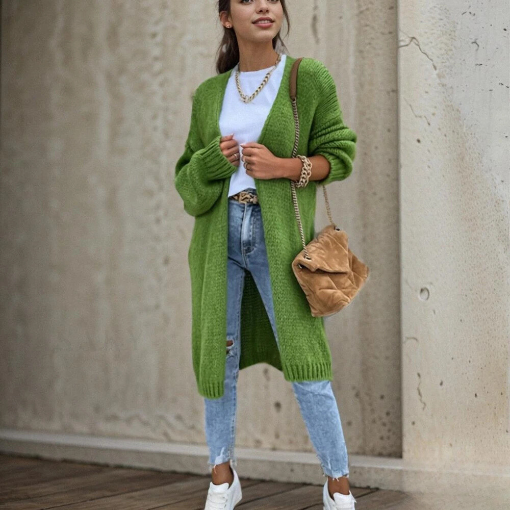 Cárdigan de moda con frente abierto y mangas caídas en diseño de color liso para mujer