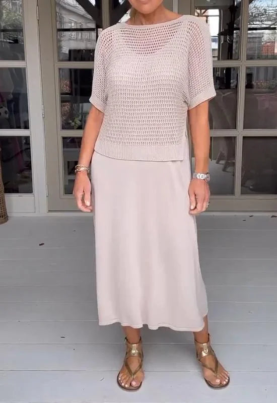 Ania - Vestido casual de tirantes y traje de dos piezas con top hueco