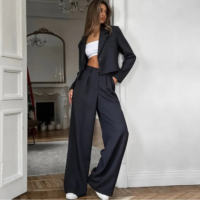 Angelika - Blazer de manga larga, traje de dos piezas con pantalón de doble cintura