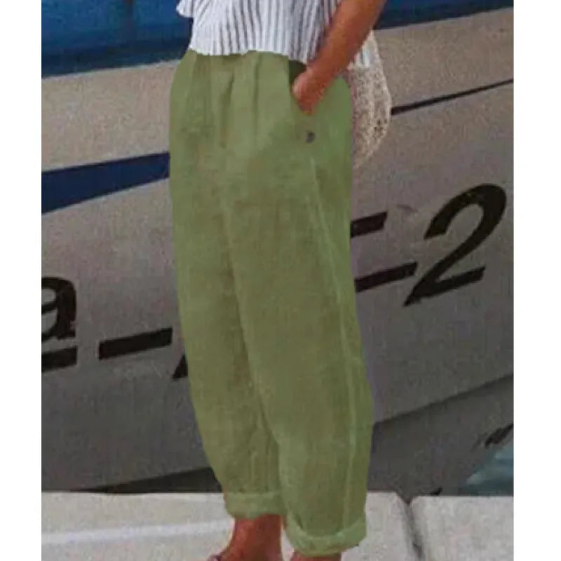 Gemma - pantalón casual de algodón y lino estampado para mujer