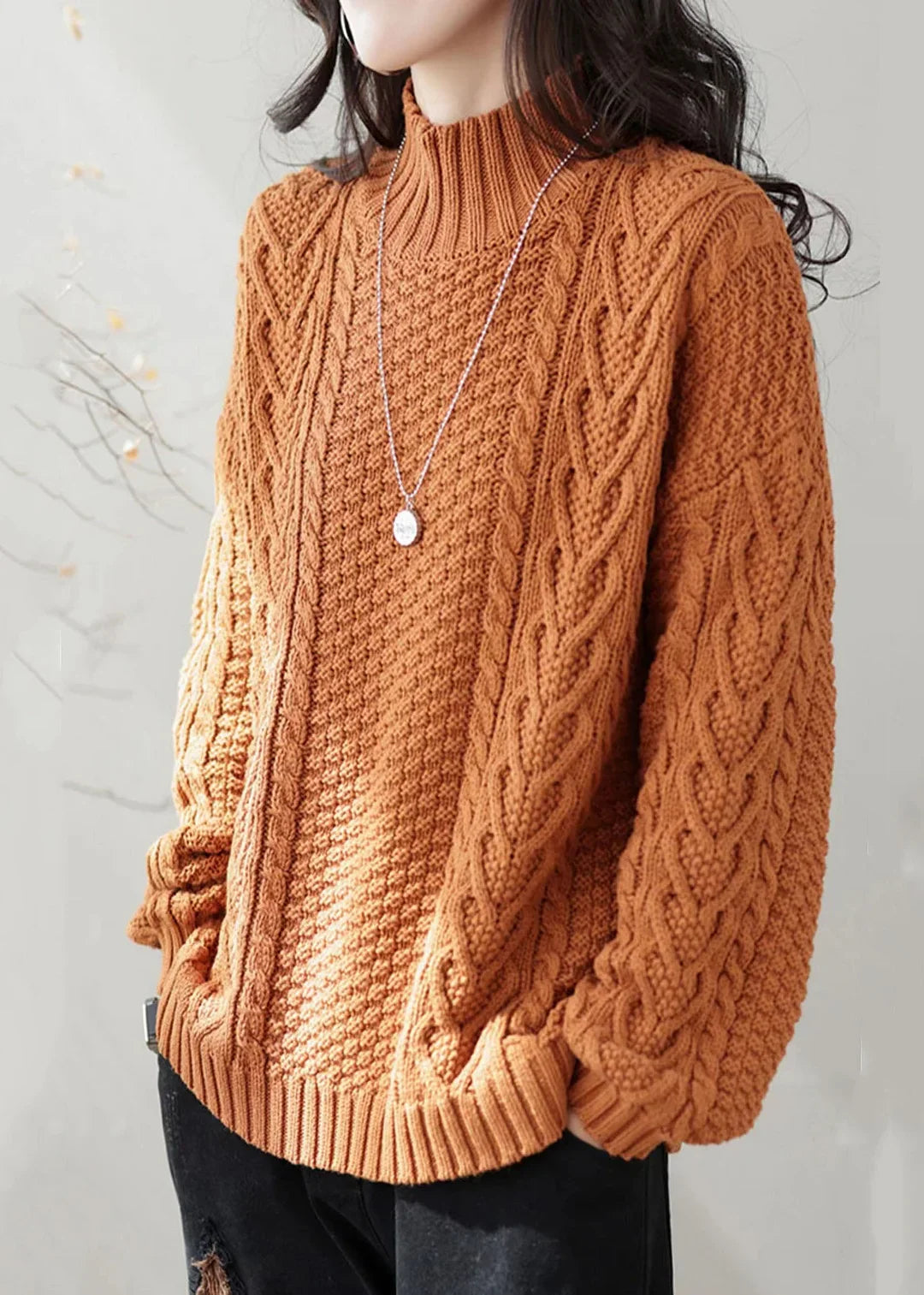 Suéter de Cable Oversized de Cuello Alto y Acogedor para Moda de Invierno