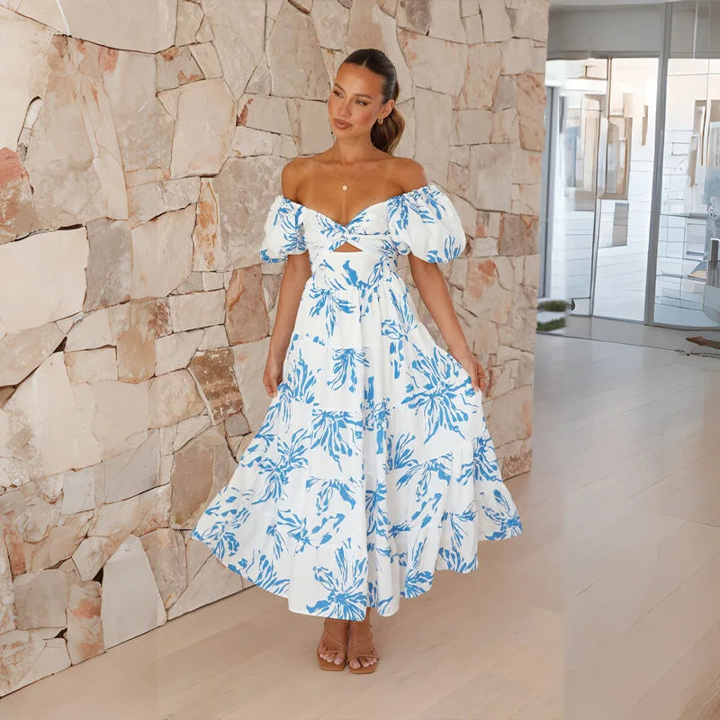 Vestido largo elegante con estampado floral sofisticado