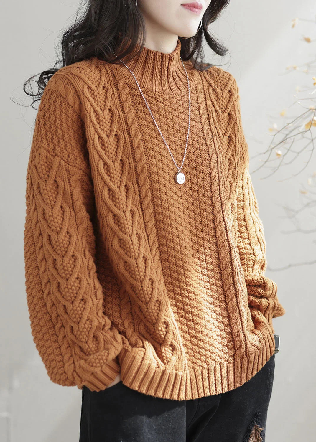 Suéter de Cable Oversized de Cuello Alto y Acogedor para Moda de Invierno