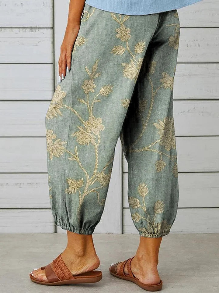 Laura - Pantalón casual de mujer con elegante estampado floral retro