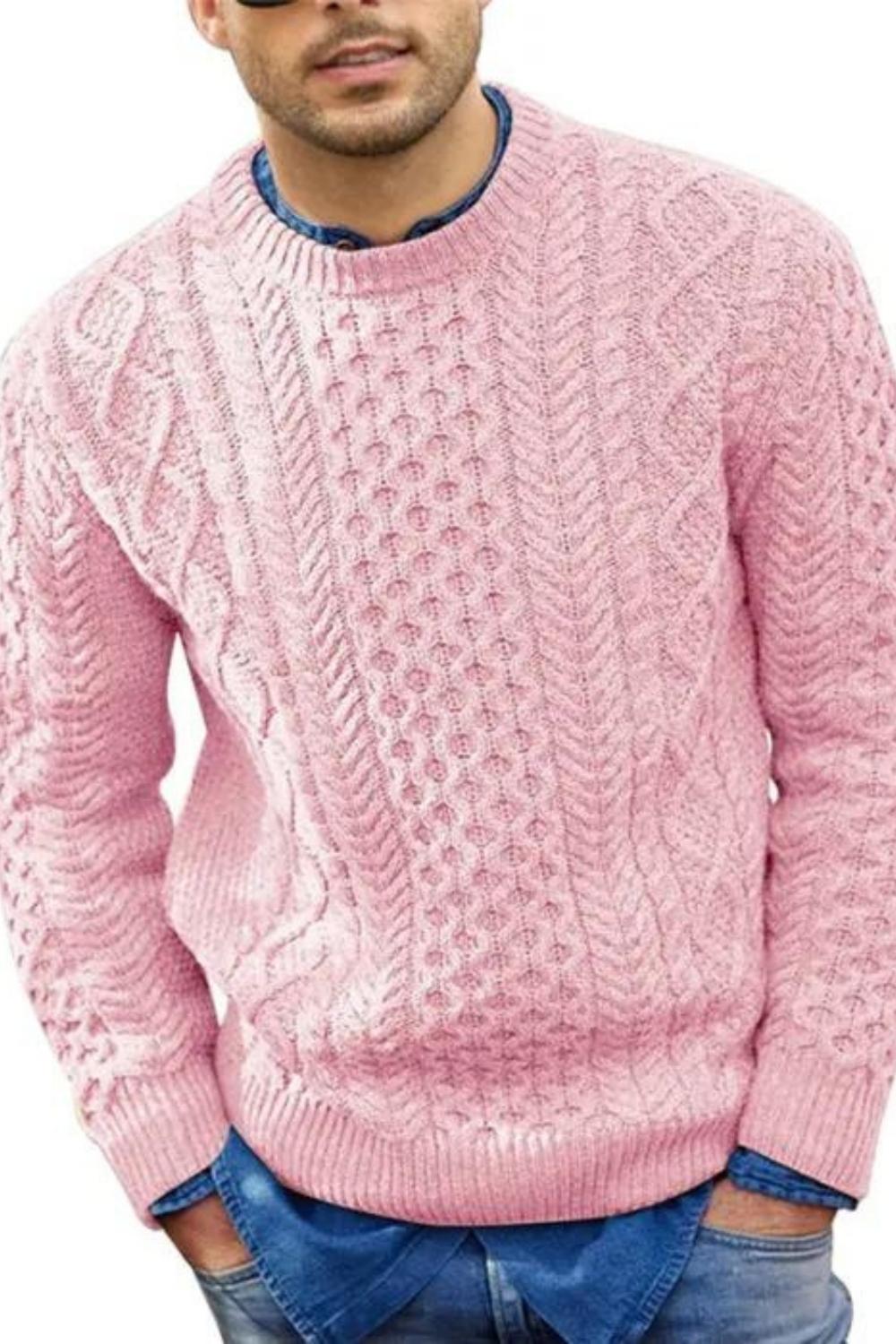 Suéter de Cuello Redondo Vintage para Hombre - Pullover de Ajuste Holgado en Color Sólido