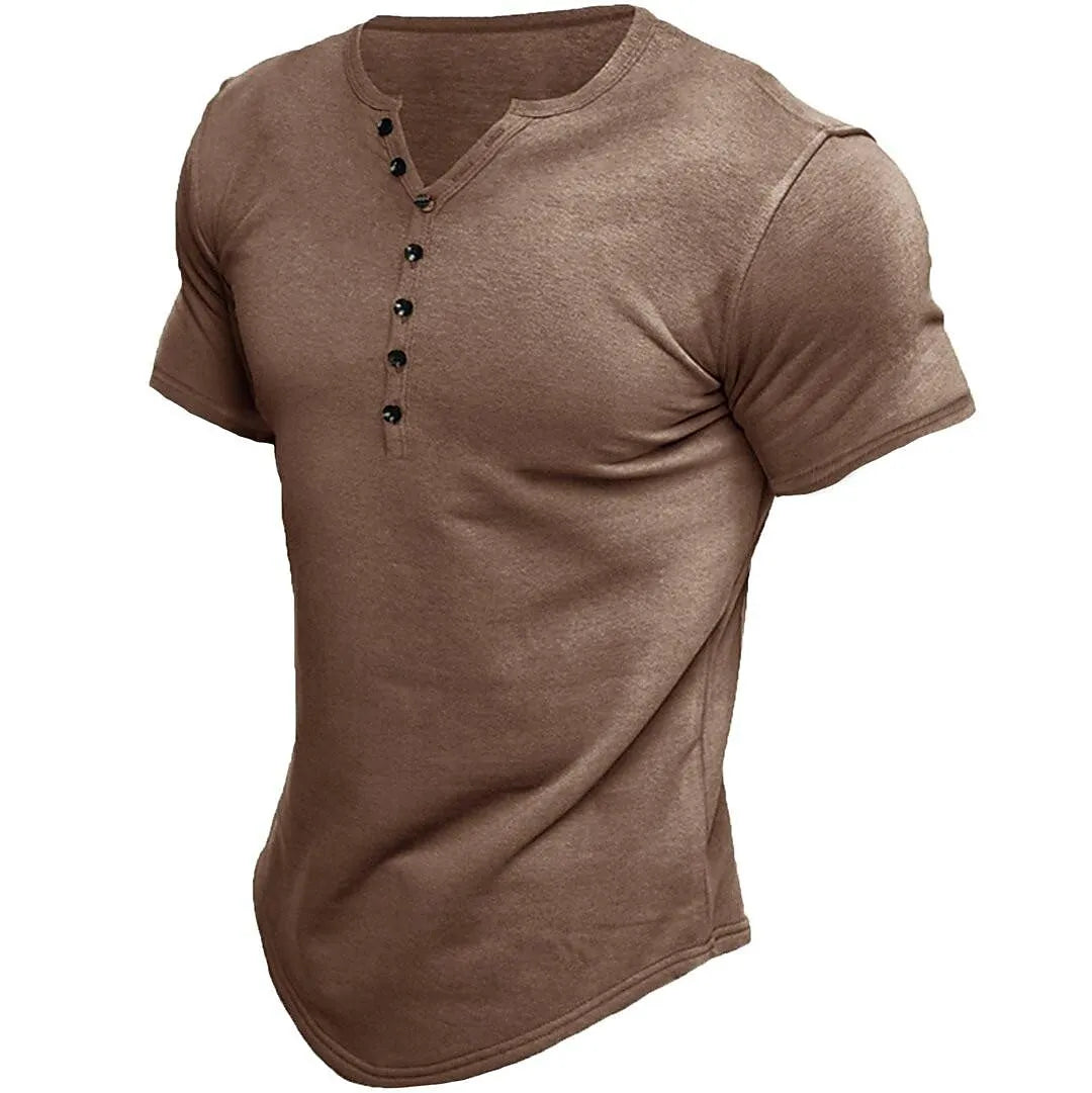 Harley - camiseta casual de manga corta vintage henley color liso para hombre