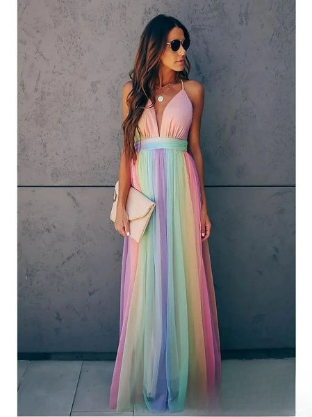Vestido largo suelto para mujer con escote profundo elegante