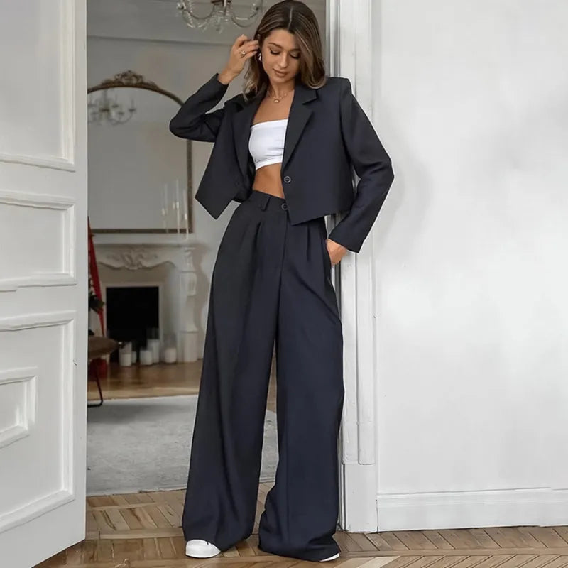 Angelika - Blazer de manga larga, traje de dos piezas con pantalón de doble cintura