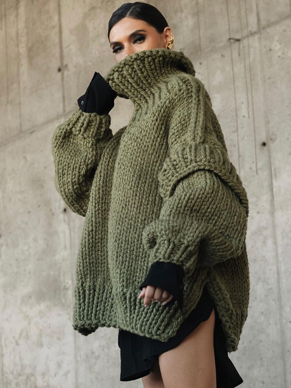 Elegante suéter oversize de manga larga para climas fríos