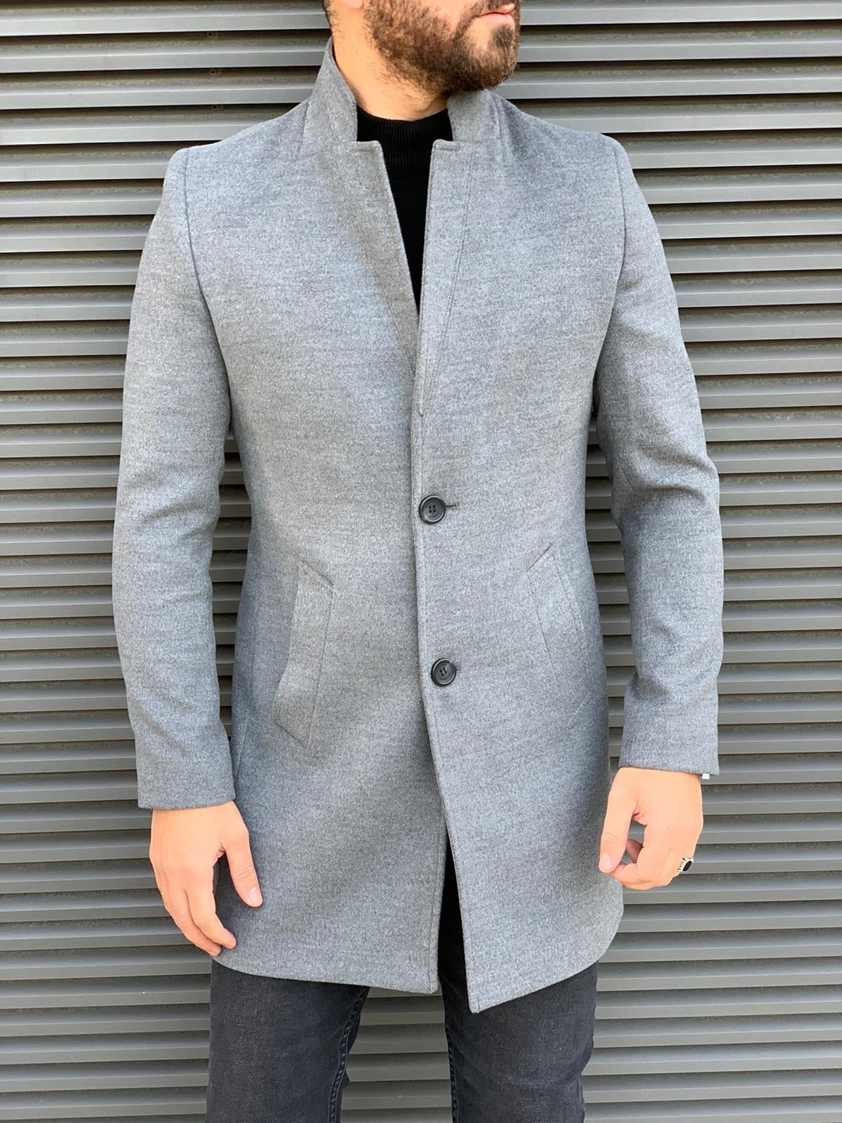 Abrigo Largo Gris Ajustado para Hombre - Estilo Moderno para Invierno