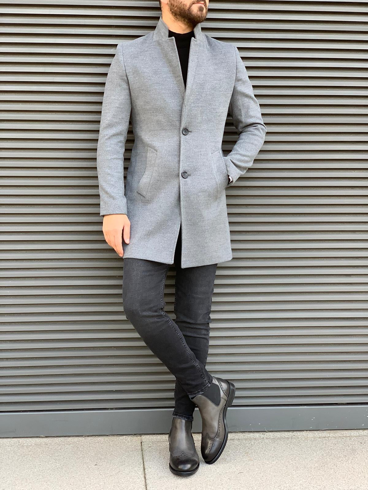 Abrigo Largo Gris Ajustado para Hombre - Estilo Moderno para Invierno