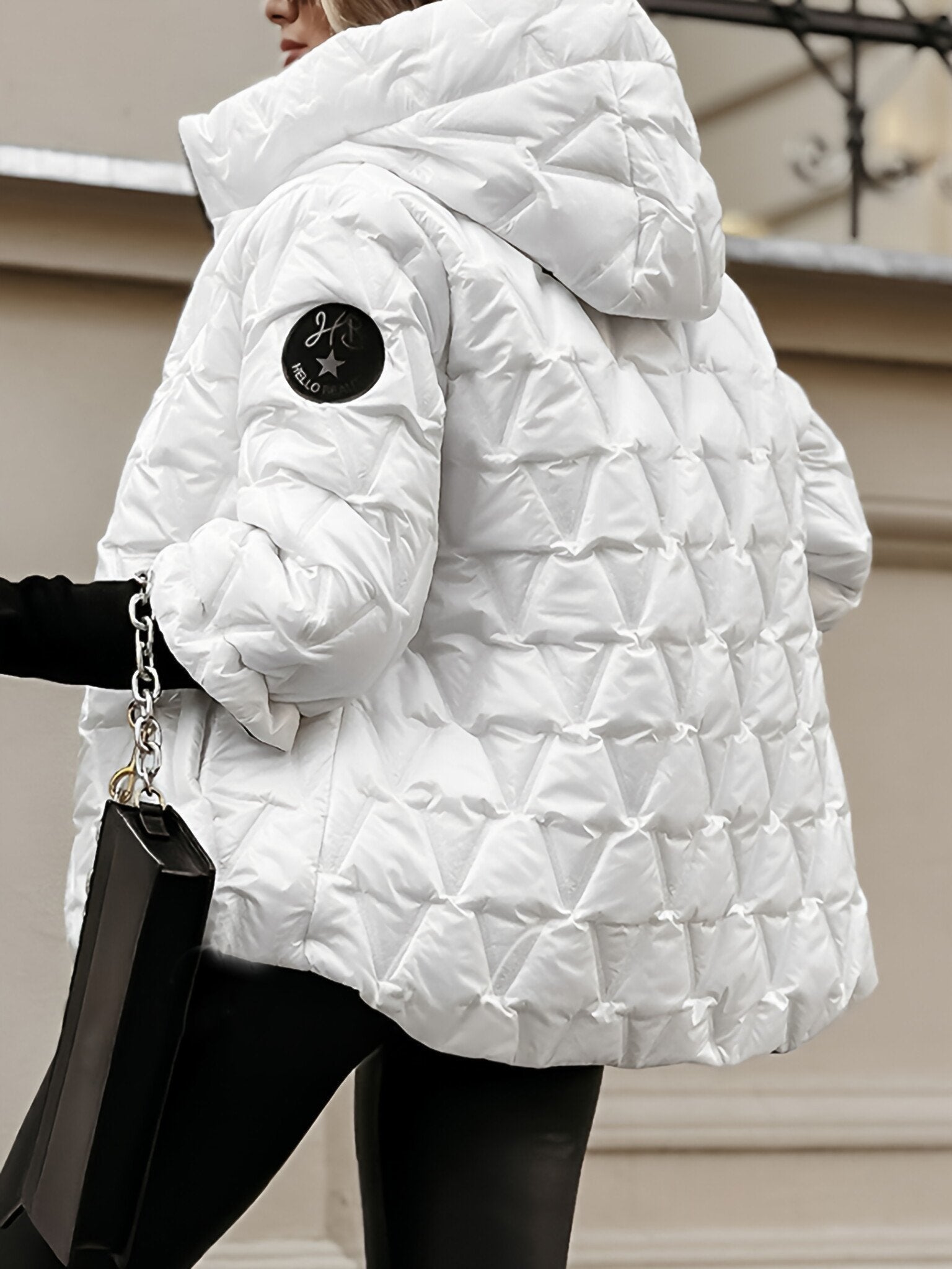 Chaqueta con Capucha de Mujer de Manga Larga para Otoño e Invierno con Diseño de Diamantes