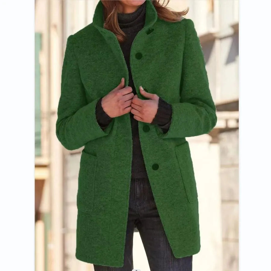 Julissa - Abrigo de lana con cuello alto y botones sólidos retro para mujer