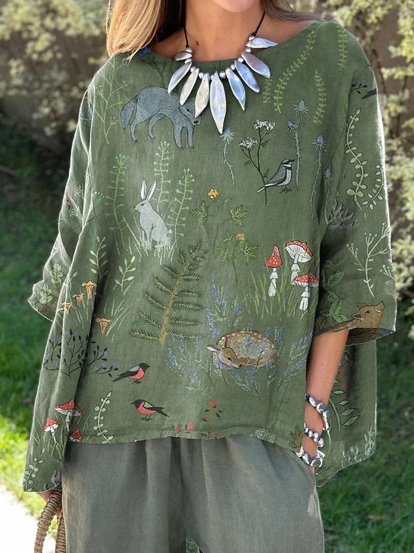 Falda con bolsillos de lona para mujer con estampado de bosques y animales