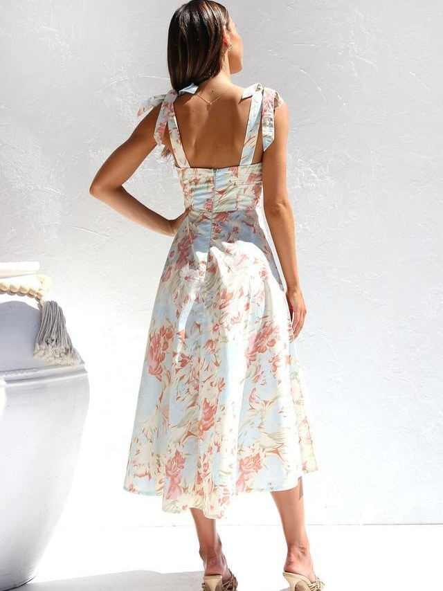 Vestido midi estampado con tirantes finos