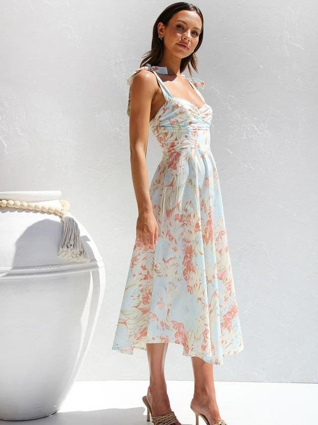 Vestido midi estampado con tirantes finos