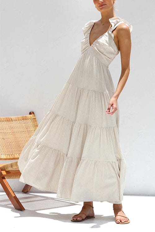 Vestido largo de verano elegante con volantes