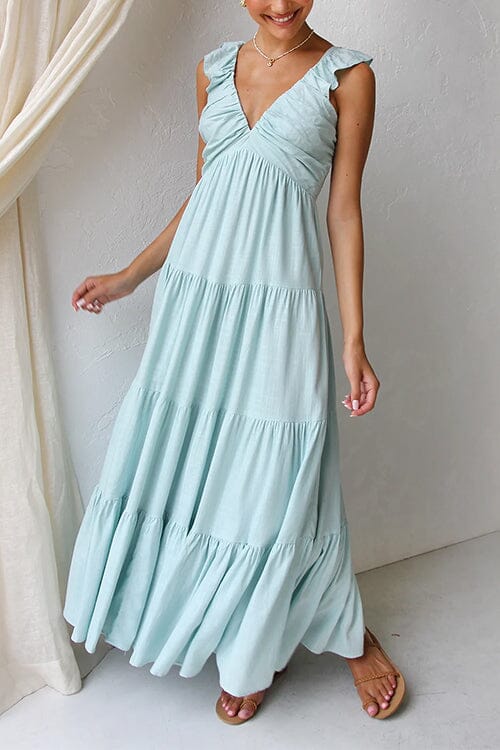 Vestido largo de verano elegante con volantes